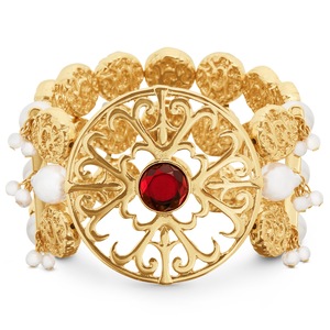 Faux-Pearl and Crystal Scroll Stretch Bracelet, , large