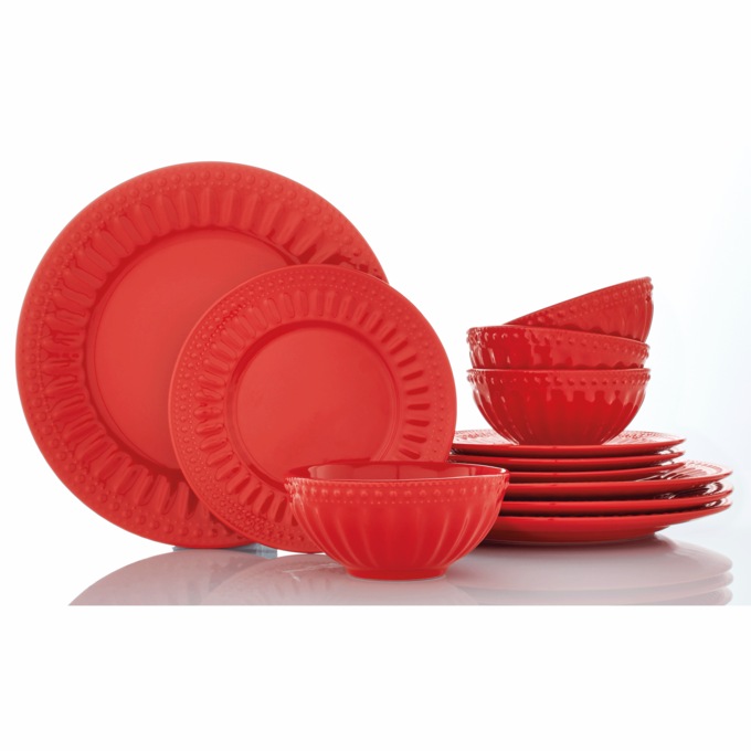 12-Piece Embossed Round Dinnerware Set, , large