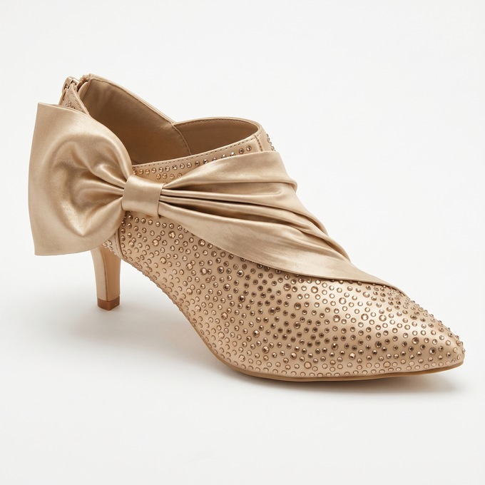 Rhinestone Satin Bow Shootie for Women with Memory Foam and 2.25" Heel, , large