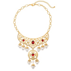 Faux-Pearl and Crystal Scroll Necklace, , large