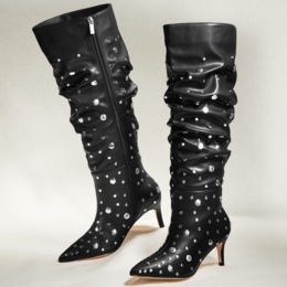 Tall Studded Scrunch Boot for Women with 2.5&quot; Heel and Memory Foam, , large