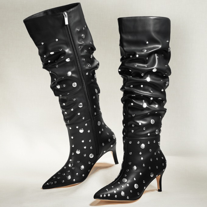 Tall Studded Scrunch Boot for Women with 2.5" Heel and Memory Foam, , large