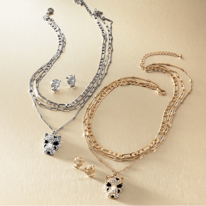 Crystal Leopard Necklace and Earring Set, , large