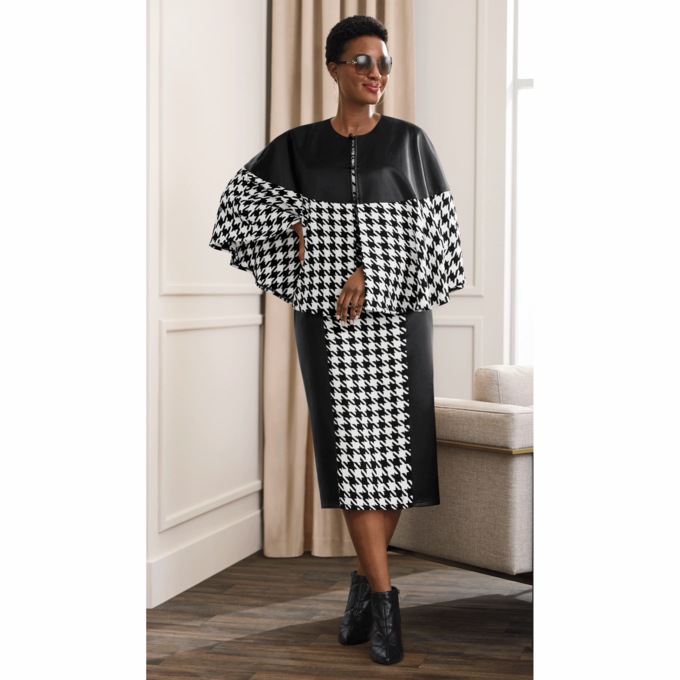 Felizia Faux-Leather Cape Jacket Dress, , large