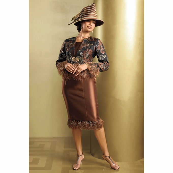 Judiana Metallic Jacquard Fringe Jacket Dress with Sleeveless Sheath, , large