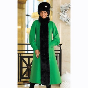 Lena Long Faux-Fur Trim Coat, , large