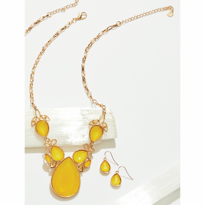 Colorful Crystal Teardrop Necklace & Earring Set, , large