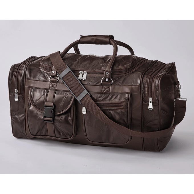 Patch Leather Duffle Bag, Brown, large