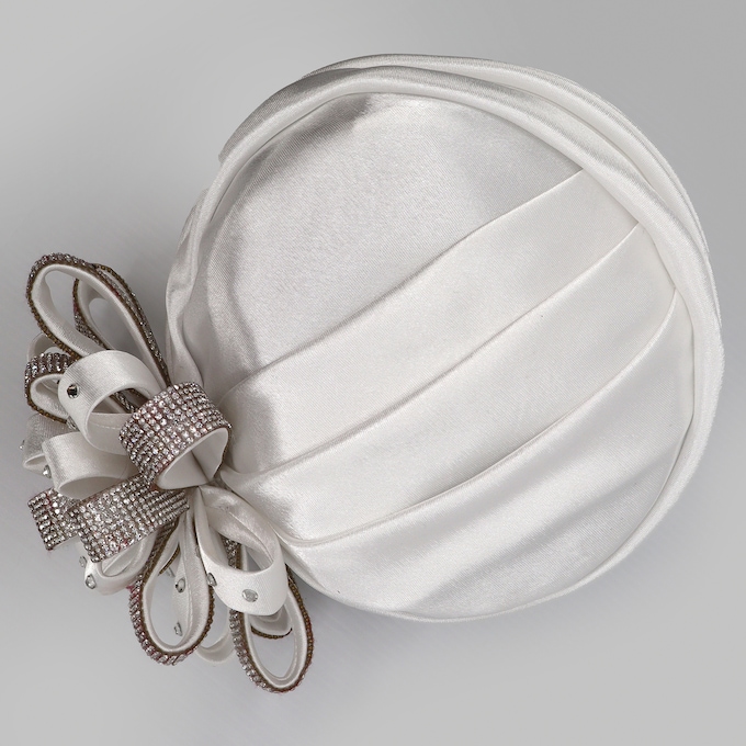Embellished Satin Flower Turban, , large