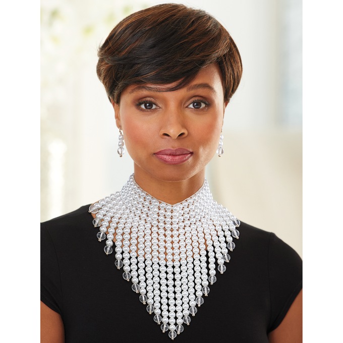Beaded Fringe Choker Necklace and Earring Set