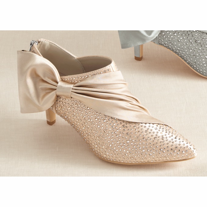 Rhinestone Satin Bow Shootie for Women with Memory Foam and 2.25" Heel, , large