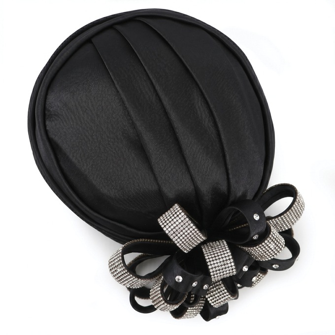 Embellished Satin Flower Turban, , large