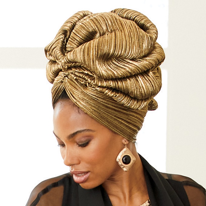 Gold-Pleated Turban, , large