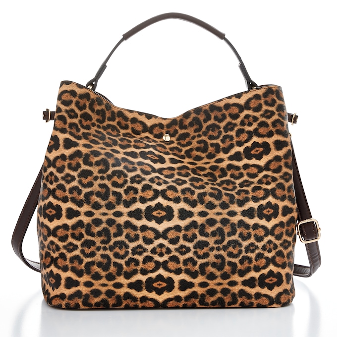 2-Piece Leopard-Print Faux-Leather Bucket Bag & Crossbody Purse Set for Women, , large