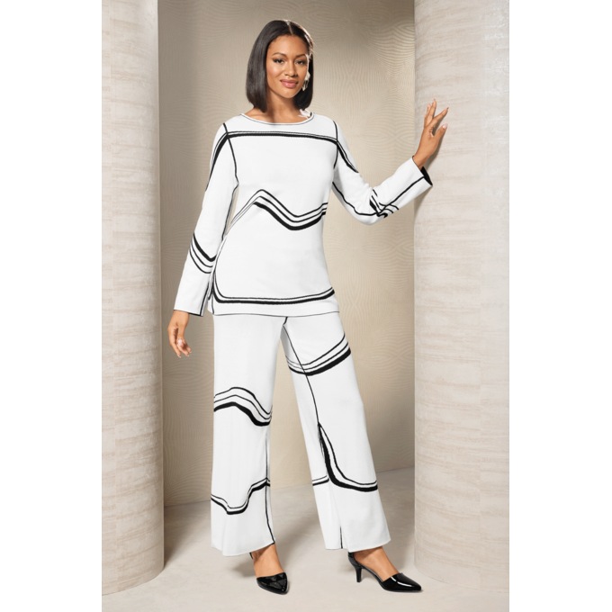 Rhena Reversible Double Sweater-Knit Pant Outfit with Boatneck Top, , large