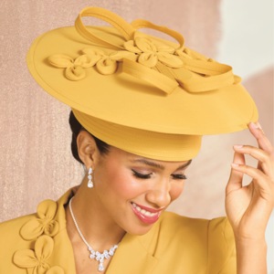 Charlo Hat with Floral Appliqu&eacute;s and Ribbon Loops, Marigold, large