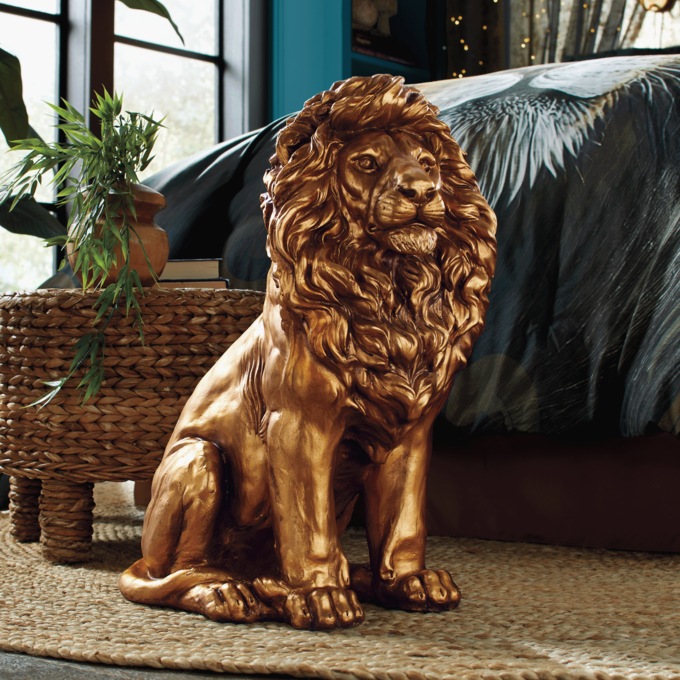 Goldtone Lion Statue, Gold, large