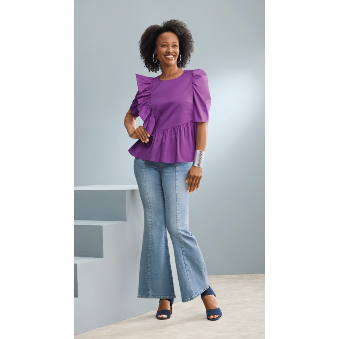 Kara Ruffle Blouse and Zoey Wide-Leg Jean, , large