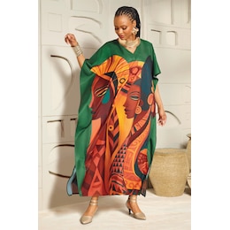 Julisa Long Wearable-Art Caftan with Artistic Print, , large