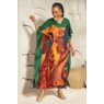 Julisa Long Wearable-Art Caftan with Artistic Print, Green Multi, large