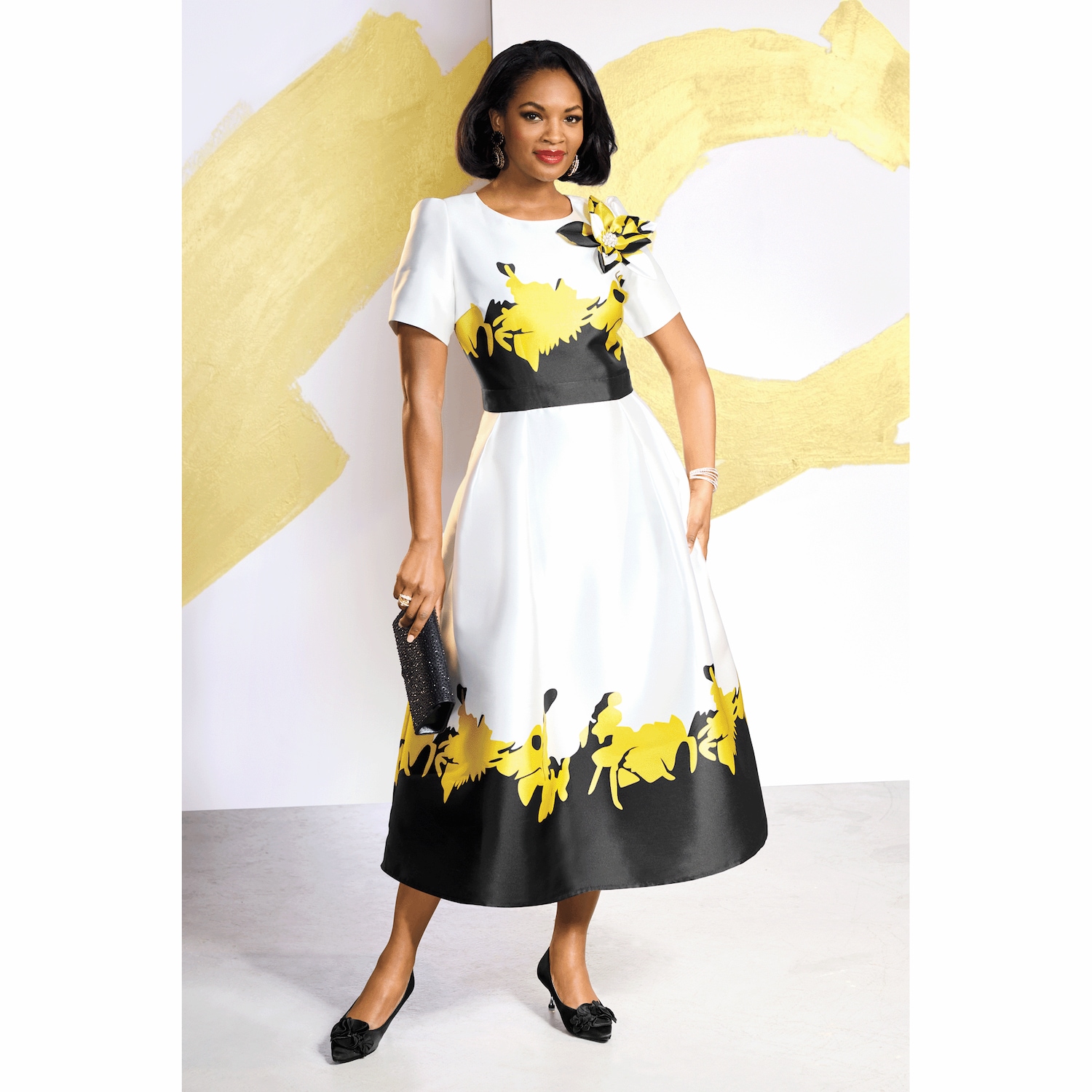 Tameera Fit-And-Flare Dress, Size 14, White Citrus Olive Multi, Misses Tameera Fit-And-Flare Dress, Size 14, White Citrus Olive Multi, Misses