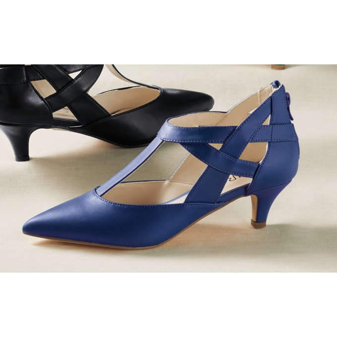 Esmeralda Women's Shoe with  Unique Straps with Pointy Toe, Midnight Blue, large