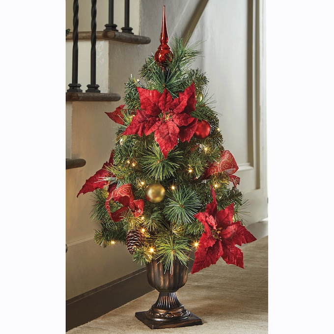Lit Poinsettia Christmas Tree, , large