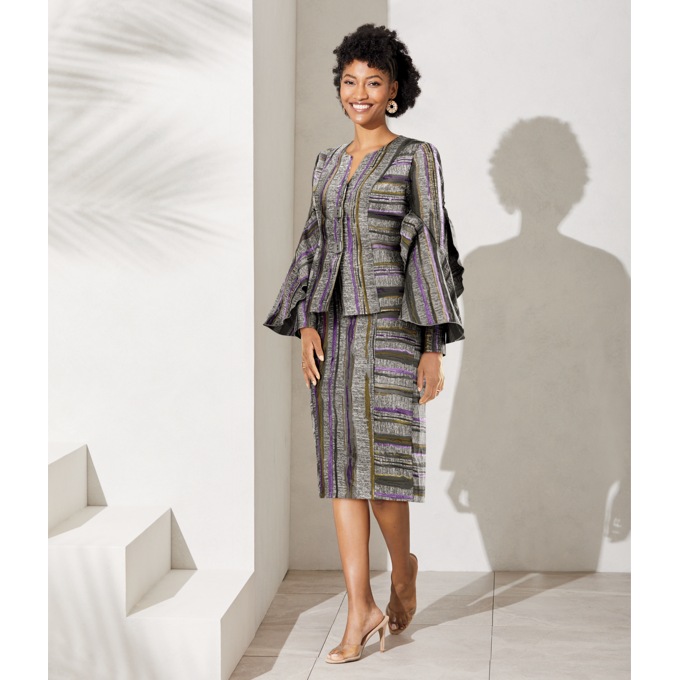 Asheeda Striped Skirt Suit, , large