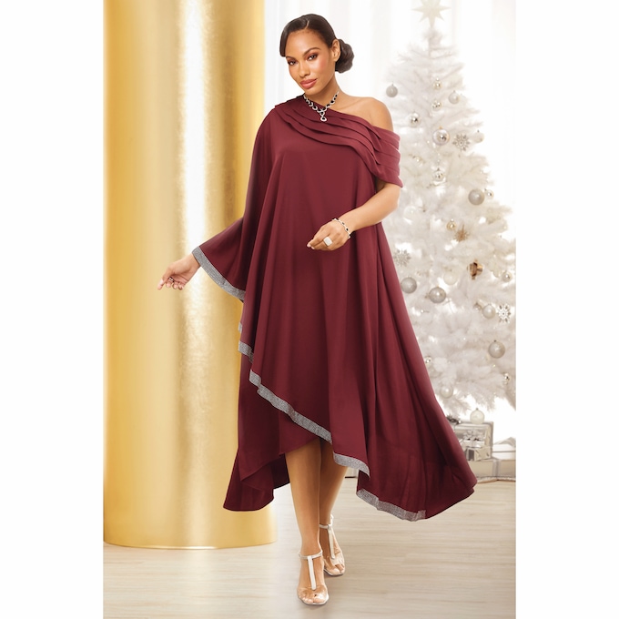 Sisi Off-The-Shoulder Women's Caftan with Rhinestone Trim, , large