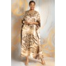 Kenya Women's Long, Vibrant-Print Caftan in Flowing Satin, Brown Multi, large