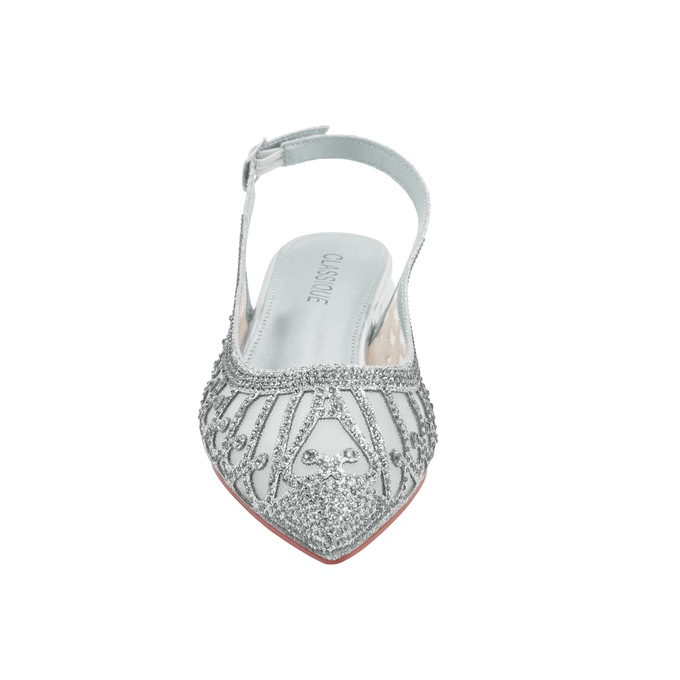 Classique Glitter & Mesh Sparkling Slingback for Women with 1&rdquo; Metallic Heel, Silver, large