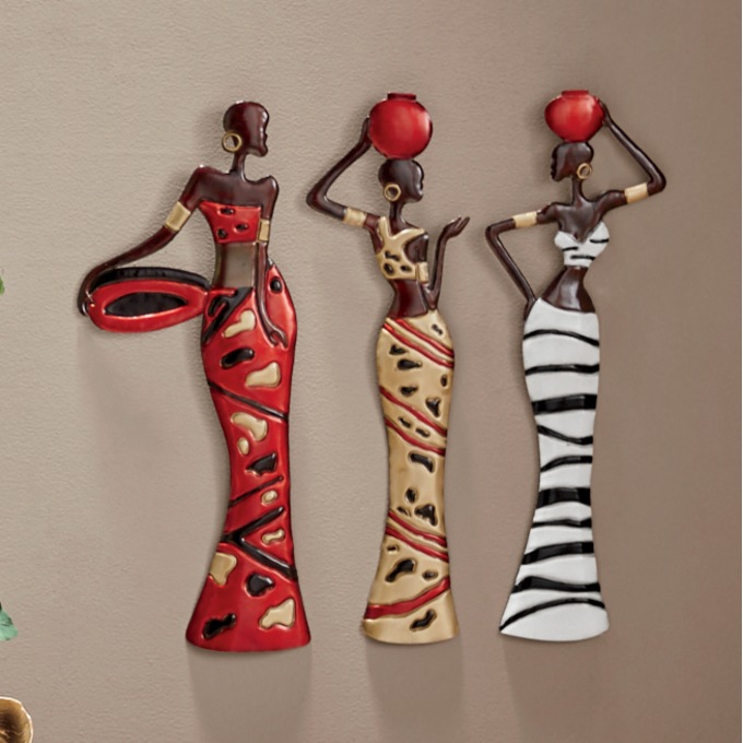 Metal African Lady Wall Art - Buy All 3 and Save, , large