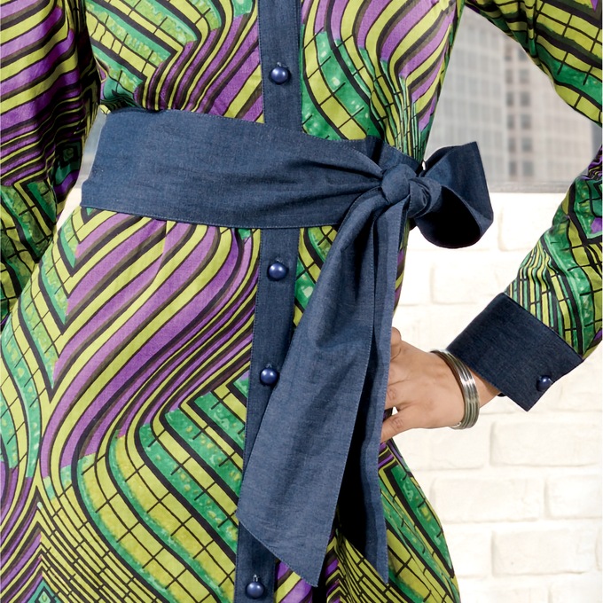 Faydia Cotton and Denim-Trim A-Line Maxi Shirtdress for Women, , large