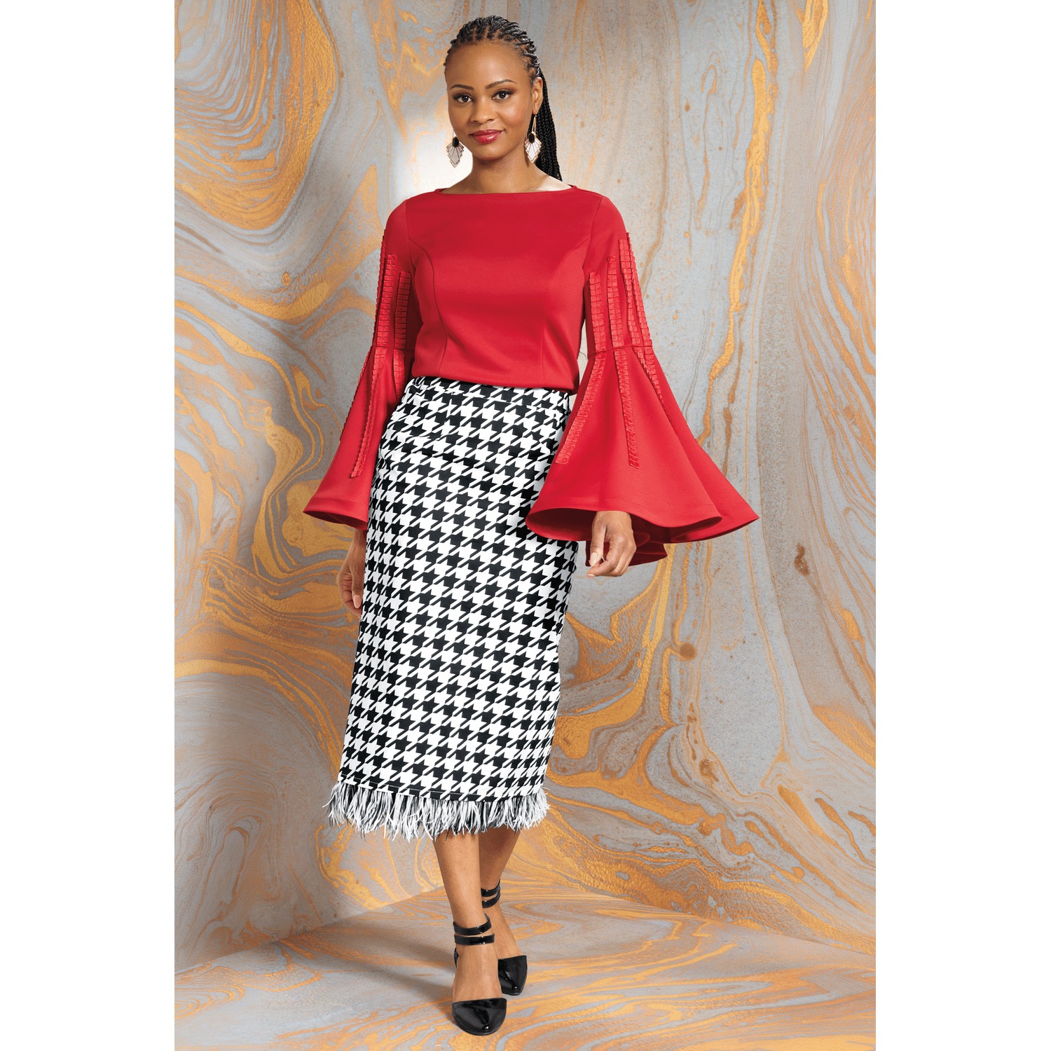 Zola Bell Sleeve Top with Pleated Ribbon Accents | ASHRO