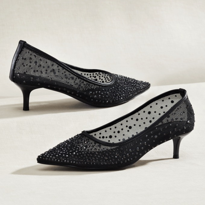 Rhinestone Mesh Pump, , large