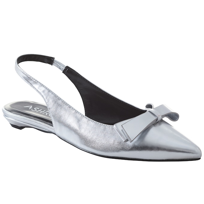 Metallic Bow Women's Faux-Leather Slingback with Low Sculpted Heel, , large