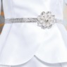 Petal-Trimmed Jacket Dress with Rosette Pin, Rhinestones and Faux Pearls, , large
