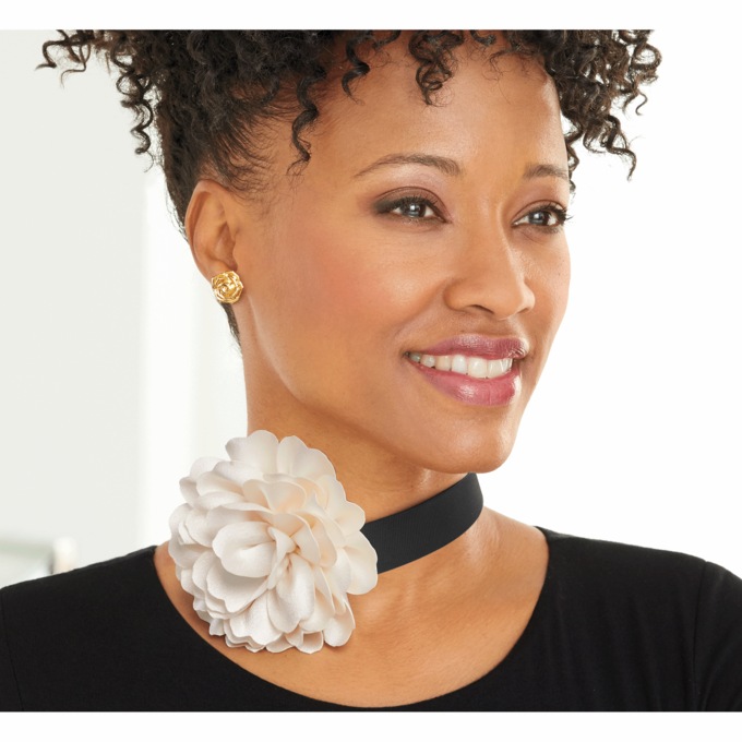 Fabric Flower Choker & Earring Set, , large