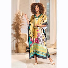 Jira Women's Long Caftan with Exotic Floral Print, , large