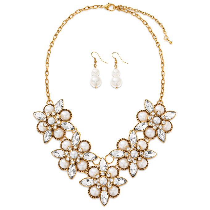 Faux Pearl Necklace/Earring Set, , large
