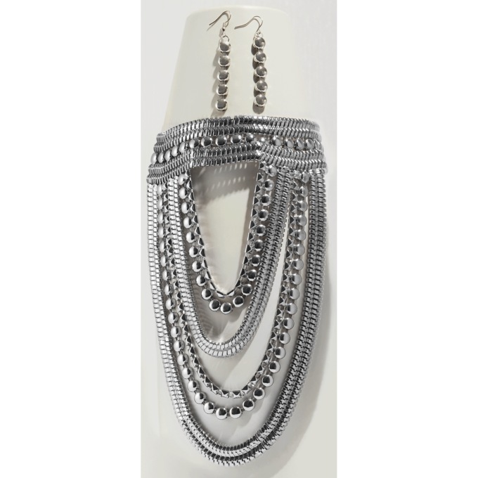 Disc/Chain Bib Necklace & Earring Set, , large