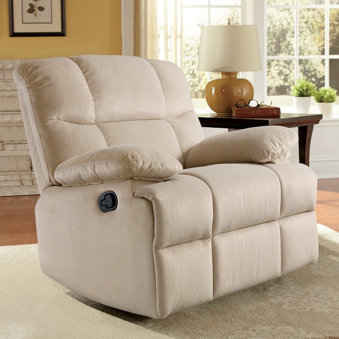 Microfiber Swivel Rocker Recliner, Tan, large