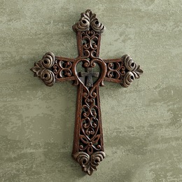 Scroll Heart Wall Cross, , large