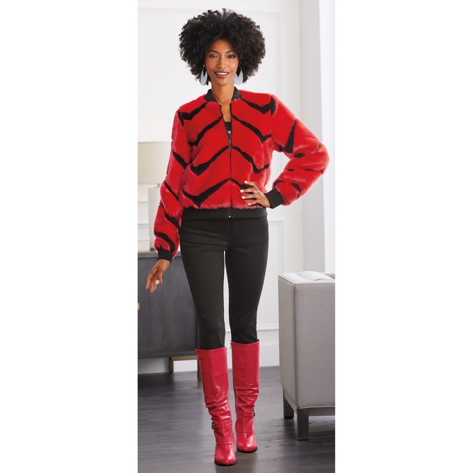 Gianna Faux-Fur Bomber Jacket, , large