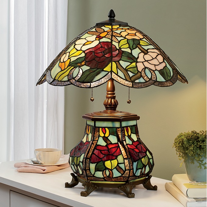 Double-Lit Dragonfly Stained Glass Lamp, , large