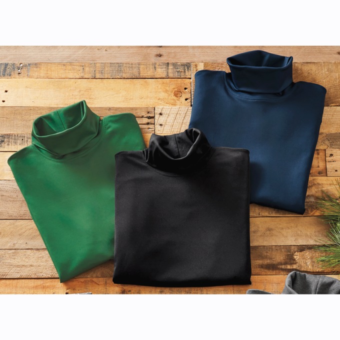 3-Pack Classic Men's Jersey Turtleneck Set, Navy Hunter Black, large