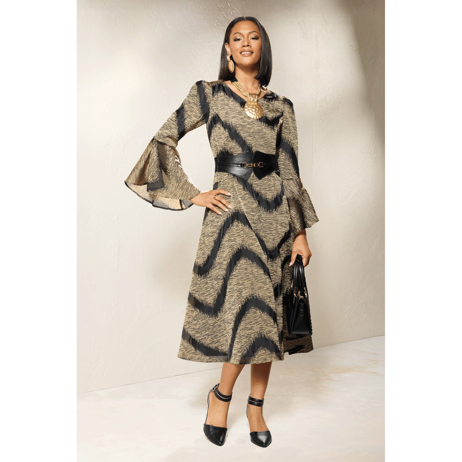 midi dress with bell sleeves It Had to Be You Sleeve  My Fancy Finds Boutique, LLC Sharp tailoring meets soft movement in this midi dress Double Bell Sleeve Ankara Midi