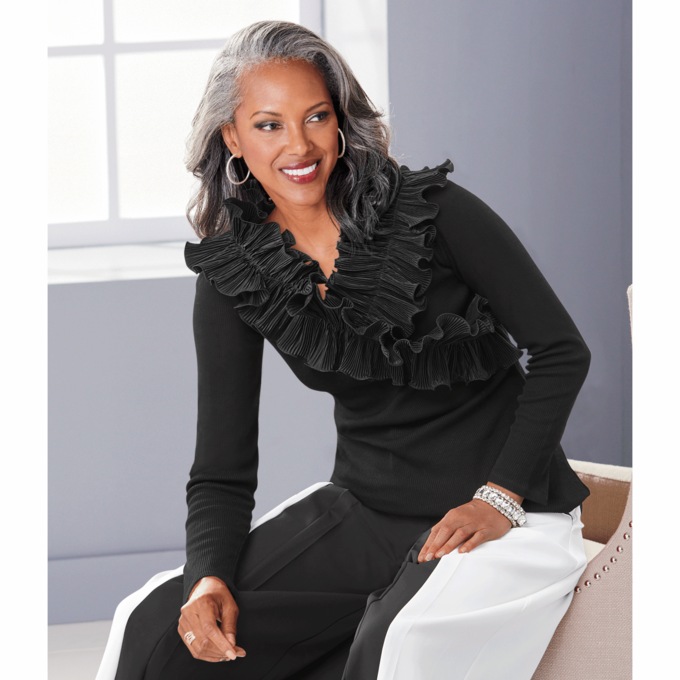 Ella Ruffle Knit Top, , large