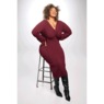 Knot-Front Ribbed Sweater Dress, Burgundy, large