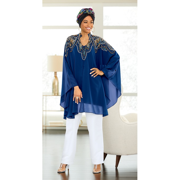 Shawna Open-Front Caftan, Navy, large